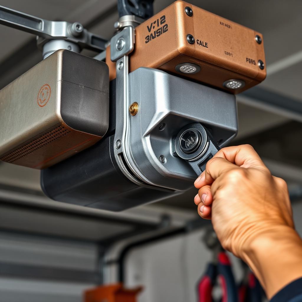 Garage door motor being inspected by professional technician