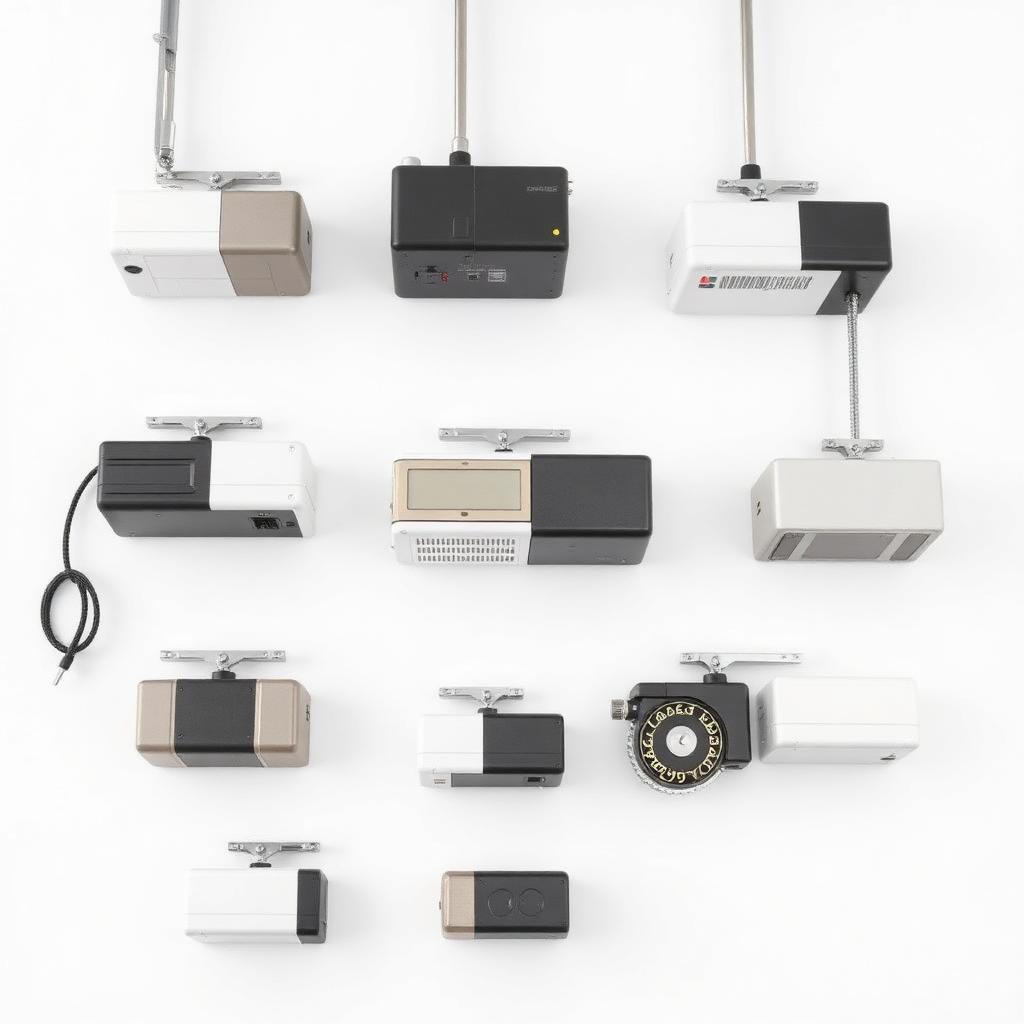Different types of garage door openers displayed side by side